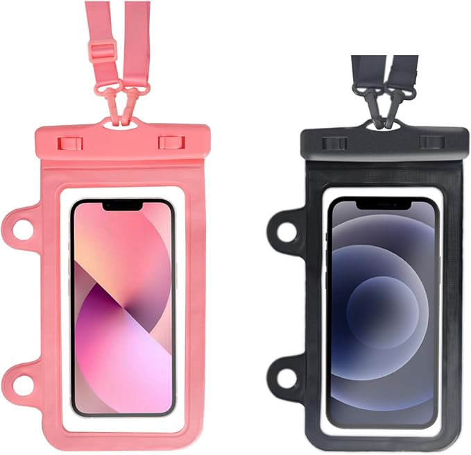 XL Waterproof Phone Pouch iPhone (Black+Pink, 2 PCS)