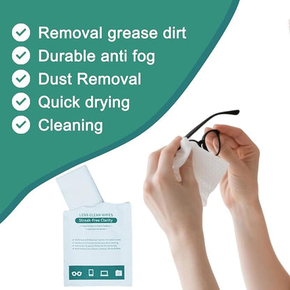 200 Count XL Lens Wipes for Eyeglasses - Extra Large Pre-Moistened Cleaning Wipes for Glasses, Sunglasses, Camera Lenses, Phone Screens - Individually Wrapped, Ammonia-Free & Streak-Free
