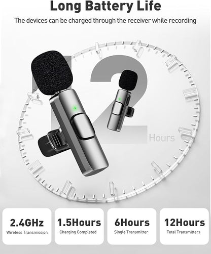 PoP voice 3 in 1 Wireless Mini Microphone for iPhone Android Camera iPad, Lavalier Microphone with Noise Reduction, Lapel Lav Mic with Noise Reduction for Video Recording Vlog YouTube TikTok