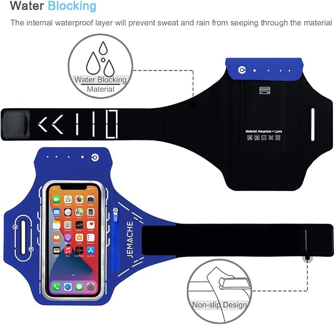 Armband for iPhone Pro Max 17 16 15 14 13 12 Plus/AIR with Airpods Holder, Gym Workouts Running Phone Arm Band (Navy Blue)