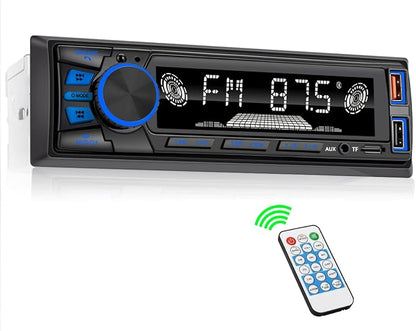 Car Radio Bluetooth Single DIN Car Stereo Audio,Car Audio with Push to Talk Button for Handsfree Calling,Supports FM/ MP3/EQ/SD/AUX,Dual USB,iOS & Android App Control,7 LED Colors | Not CD Player