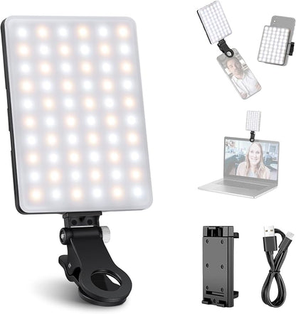 NEEWER Basics NL-60AI Selfie Light for Phone with Front & Back Clip, 60 LED 2000mAh Rechargeable CRI95+, 3 Modes, Portable Clip on Fill Lighting for Tablet Computer Laptop Zoom Call TikTok Video