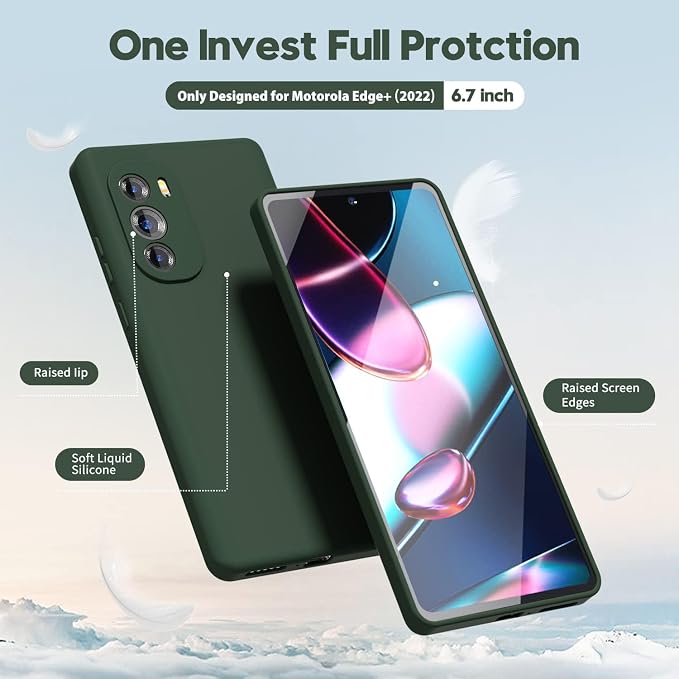 Oakxco for Moto Edge Plus 2022/Edge Plus 5G UW 2022 Phone Case Liquid Silicone, Thin Slim Soft Rubber TPU Plain Smooth Gel Cover for Women Girl, Matte Solid Protective & Shockproof, Dark Forest Green