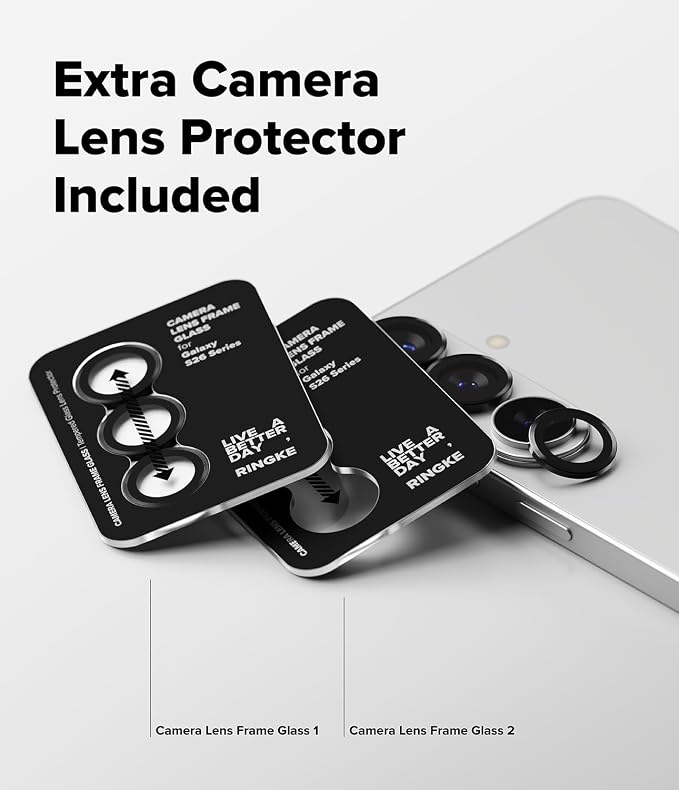 Ringke Camera Lens Frame Glass for Samsung Galaxy S26 and S26 Plus Camera Lens Protector [Individual Lens Covers] Tempered Glass Covers and Aluminum Alloy Frames - 2 Pack