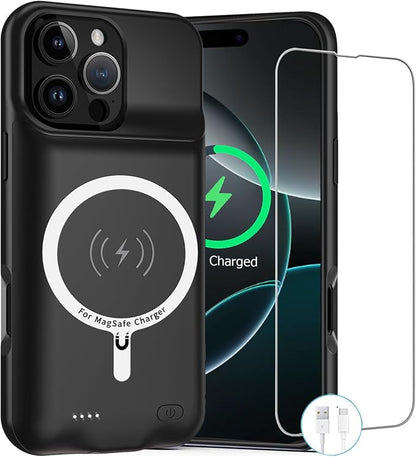 Battery Case for iPhone 16 Pro, Upgraded 10000mAh Rechargeable Portable Charging Case with Wireless Charging Compatible for iPhone 16 Pro (6.3 inch) with Carplay Battery Pack Charger Case (Black)
