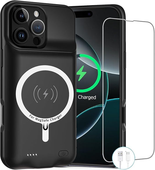 Battery Case for iPhone 16 Pro, Upgraded 10000mAh Rechargeable Portable Charging Case with Wireless Charging Compatible for iPhone 16 Pro (6.3 inch) with Carplay Battery Pack Charger Case (Black)