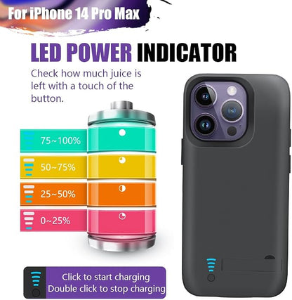 Battery Case for iPhone 14 Pro Max, 6000mAh Rechargeable Extended Battery Charging/Charger Case, Add 100% Extra Juice (6.7 Inches) Black
