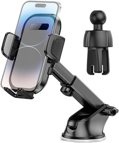 HZEL Car Phone Holder, 2 in 1 Automotive Air Vent Cellphone Stand Mount for Dashboard Windshield, Adjustable Vehicle Interior Smartphone Cradle, Universal for SUV Sedan Trucks(Silicone Surface)