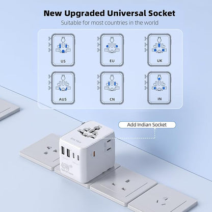 45W Universal Travel Adapter with Multi USB-A & C Ports - All in One Travel Adapter for Charging in Hotels Airports & Cruises- Plug Adapter Safe for Phones & Cameras- Reliable Choice for Daily Travel