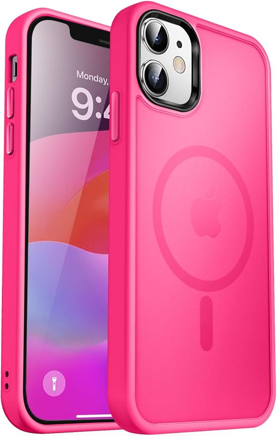 MOCCA Strong Magnetic for iPhone 12 Case/iPhone 12 Pro Case,[Compatible with Magsafe][Mil-Grade Drop Protection] Slim Shockproof Translucent Protective Phone Case for iPhone 12/12 Pro,Hot Pink
