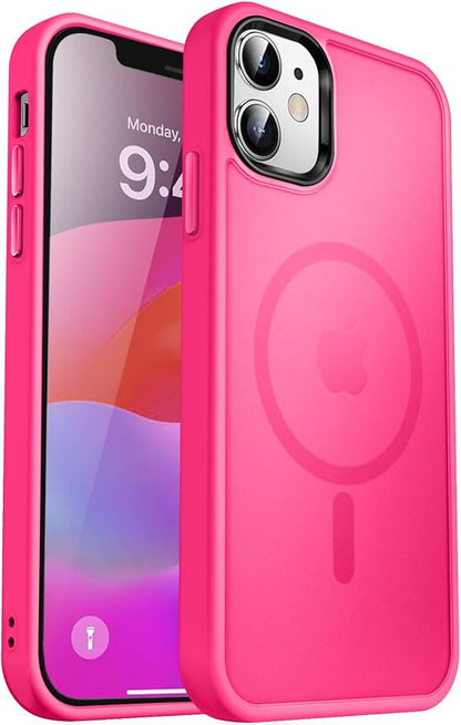 MOCCA Strong Magnetic for iPhone 12 Case/iPhone 12 Pro Case,[Compatible with Magsafe][Mil-Grade Drop Protection] Slim Shockproof Translucent Protective Phone Case for iPhone 12/12 Pro,Hot Pink