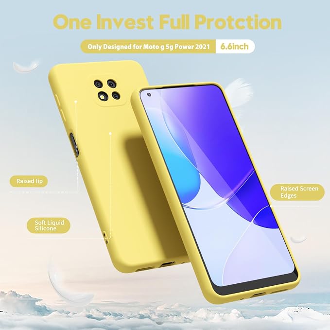 oakxco for Moto G Power 2021 Phone Case Liquid Silicone, Cute Thin Slim Soft Rubber TPU Plain Smooth Gel Cover for Women Girl, Matte Solid Protective & Shockproof,Yellow