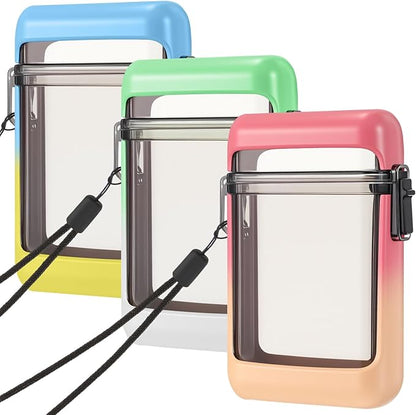 Outus 3 Pcs Waterproof ID Badge Holder Case with Waterproof Buckle Floating Sports Case Locker with Adjustable Hanging Rope Plastic Card Dry Box(Blue, Pink, Green,4.33 x 2.68 x 1.18 in,Macarons)