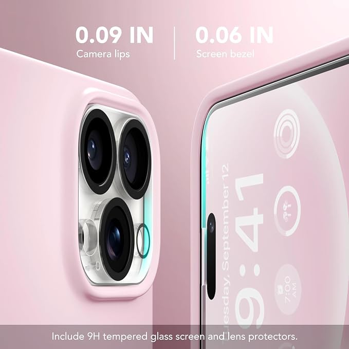 GONEZ Magnetic for iPhone 15 Pro Case, Compatible with MagSafe, [Screen Protector + Camera Lens Protector], Silicone Shockproof Anti-Scratch Protective Phone Case 6.1 inch, Chalk Pink