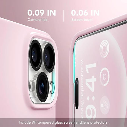 GONEZ Magnetic for iPhone 15 Pro Case, Compatible with MagSafe, [Screen Protector + Camera Lens Protector], Silicone Shockproof Anti-Scratch Protective Phone Case 6.1 inch, Chalk Pink