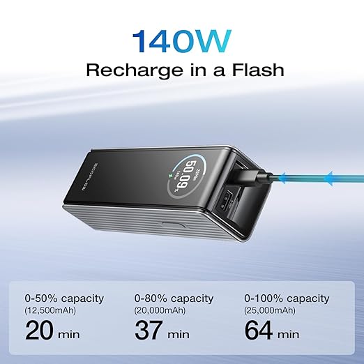 EF ECOFLOW Laptop Power Bank, 25,000mAh 170W Portable Charger with Dual 140W USB-C Ports, Smart Display, Flight-Approved for Travel, Fast Charging for iPhone 17/16 Series, MacBook, Samsung and More