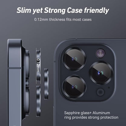 Jeluse Camera Lens Protector for iPhone 17 Pro Max/17 Pro/16 Pro Max/16 Pro/15 Pro Max/15 Pro/14 Pro Max/14 Pro, 9H Tempered Glass Screen Protector Cover Alignment Kit Metal Individual Ring