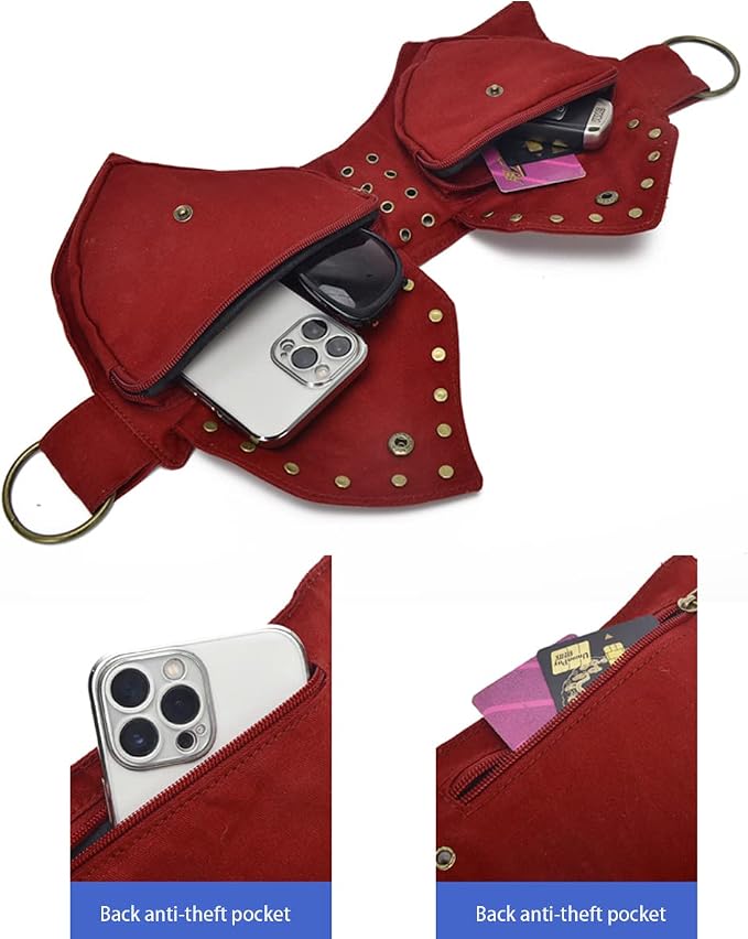Fanny Packs for women fashionable,Fanny Pack Lace Waist Bag Pouch Utility Belt Fanny bag Waist Pack for Sports Hiking Travel Renaissance Faire Festival Fanny Pack 11/Red wine
