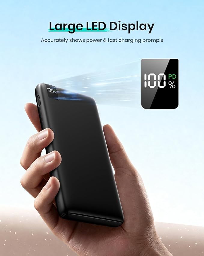 A ADDTOP 20000mAh Portable Charger, 22.5W Fast Charging Power Bank with 4 USB Outputs and LED Display, Travel Essentials USB C External Battery Pack for Cell Phone, Tablet