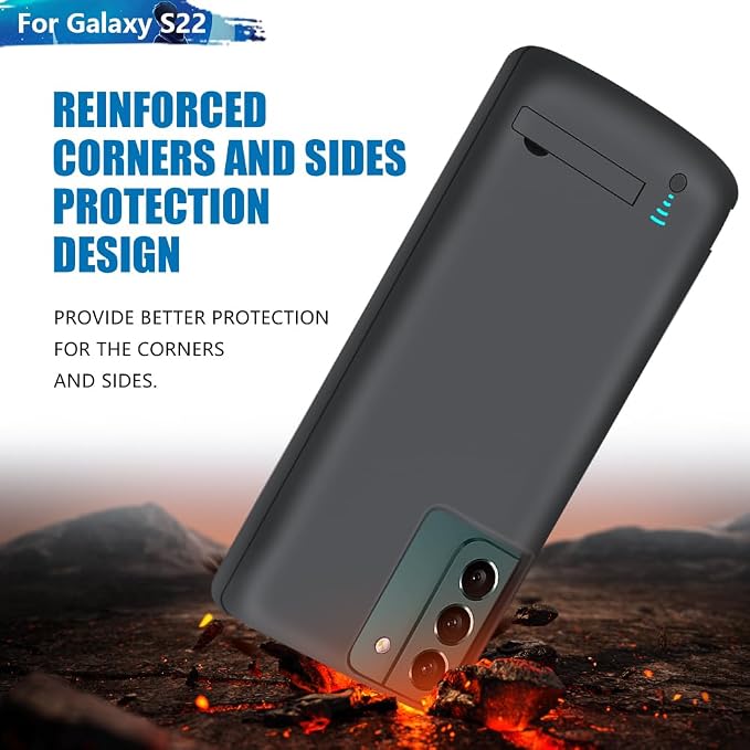 [2025 Version Battery Case for Samsung Galaxy S22, 4800mAh Rechargeable Extended Battery Charging/Charger Case, Add 100% Extra Juice (6.1 Inches) Black