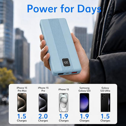 10000mAh Portable Charger with 4 Built-in Cables, 22.5W Fast Charging Power Bank, LED Display, Slim Travel Battery Pack for iPhone 17/16/15/14, Samsung Galaxy, iPad & More