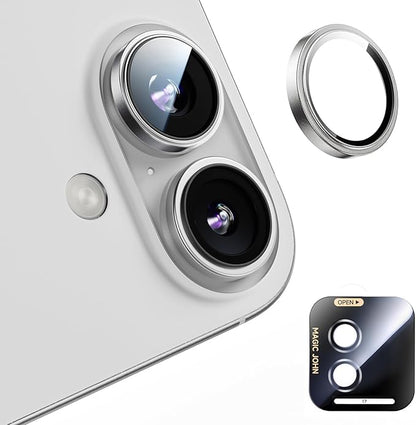 MAGIC JOHN for iPhone 17 Camera Lens Protector [Alignment Kit&1:1 Invisible Fit] 9H Aerospace Tempered Glass, Ultra HD, Metal Individual Ring，Case Friendly, Set of 2,Sliver