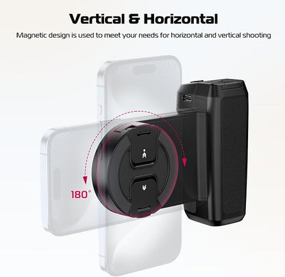 ULANZI Selfie Phone Tripod Mount MA35, 2-in-1 Magnetic & Phone Clip Camera Grip Handle Holder with Detachable Remote Shutter with Cold Shoe Adapter for iPhone 15 16 17 Samsung Video Shooting