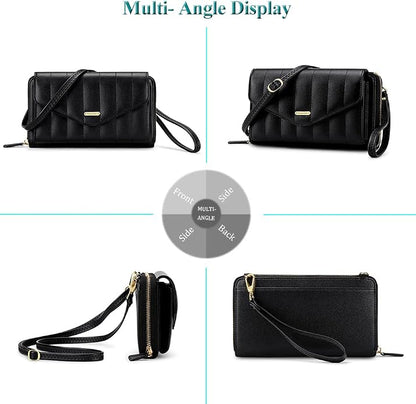 Peacocktion Crossbody Bags for Women RFID Wristlet Wallets Travel Vegan Leather Small Clutch Purses with Phone Pocket Zipper