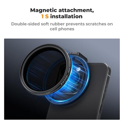 K&F CONCEPT Clip On 67mm Variable ND2-32 Magnetic Phone Lens Filter Kit, Phone Clip with Magnetic Adapter Ring/Cold Shoe/Locking Knob, Neutral Density Filter Compatible with iPhone 16 15 Pro Max 14 13