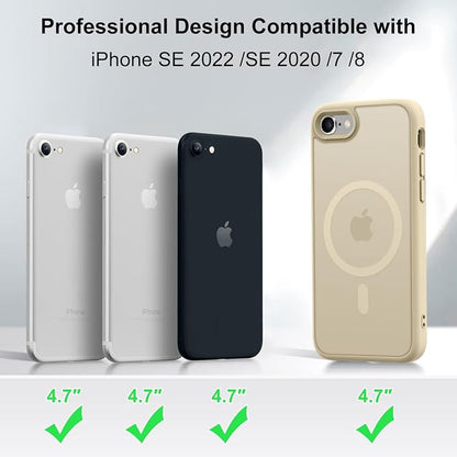 MOCCA Strong Magnetic for iPhone SE Case 2022/iPhone SE 2020 Case/iPhone 7 Case/iPhone 8 Case [Compatible with Magsafe] Slim Thin Translucent Matte Protective Cover Phone Case 4.7'', Light Gold