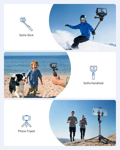 TELESIN Mini Selfie Stick & Phone Tripod for DJI Osmo 360 Action 6/5/4, GoPro Hero 13/12/11, Vlog Selfie Stand with 80m Remote and Phone Clip for iPhone & Android, Portable Vlogging Tripods for Travel