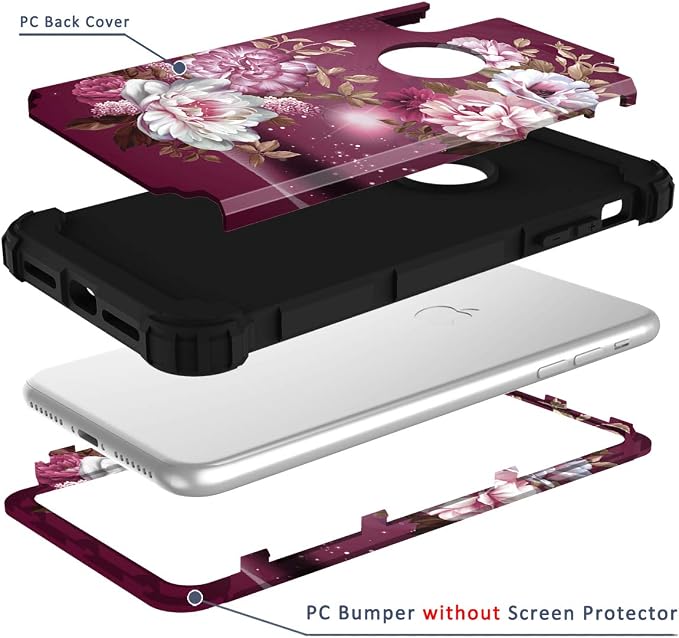 Hocase for iPhone XR Case, Heavy Duty Shockproof Protection Soft Silicone Rubber+Hard Plastic Bumper Hybrid Dual Layer Protective Case for iPhone XR (6.1-inch) 2018 - Royal Purple Flowers
