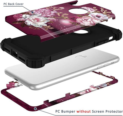 Hocase for iPhone XR Case, Heavy Duty Shockproof Protection Soft Silicone Rubber+Hard Plastic Bumper Hybrid Dual Layer Protective Case for iPhone XR (6.1-inch) 2018 - Royal Purple Flowers