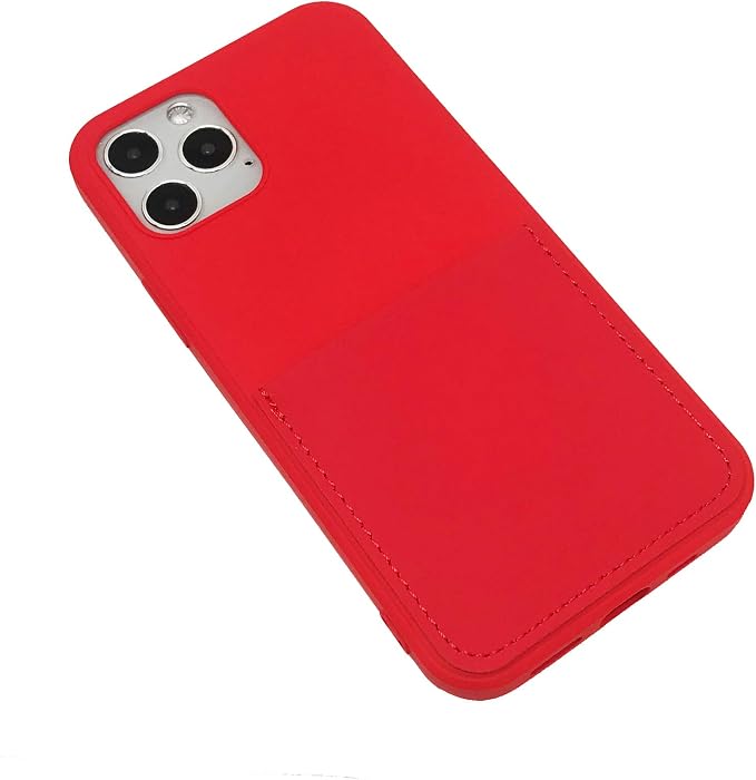 Ultra Slim Liquid Silicon Gel Case Compatible with iPhone 12,for iPhone 12 Pro 6.1 inch 2020 with Card Holder Sleeves Slot Anti-Scratch Shockproof Wallet Cover with Screen Protector (Red)