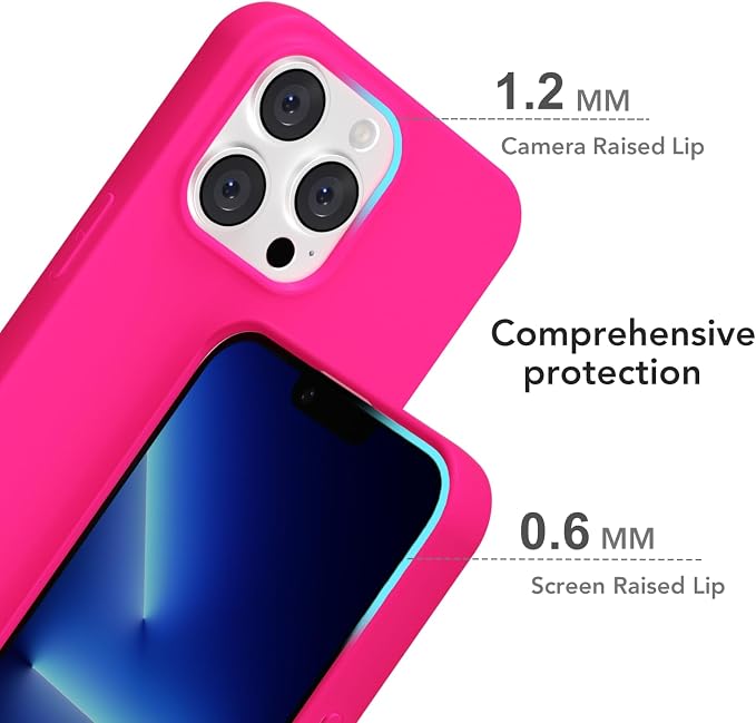 for iPhone 13 Pro Max Case Silicone Compatible with Magsafe Case, Ultra Slim Thin Magnetic Phone Cases Mag Safe, Cute Soft Rubber Gel TPU Matte Plain Wireless Charging Cover for Women, Hot Pink