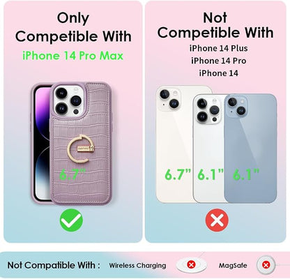 CUSTYPE for iPhone 14 Pro Max case Wallet with Card Holder, 180° Rotation Ring Holder Stand Card Slots Case,Leather Double Snap Cover with Wallet for Women and Girls 6.7 "-Purple