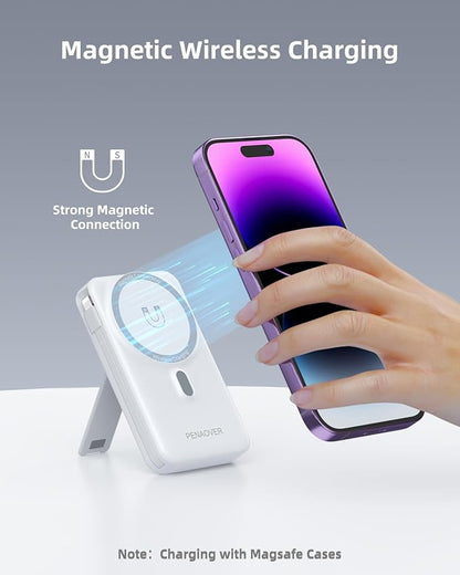 for Magsafe Magnetic Portable Charger, 10000mAh Wireless Power Bank with Built-in Cable & AC Wall Plug, Battery Pack PD 22.5W with Stand, LED Display for iPhone 17/16/15/14/13 Series, Samsung, Pixel