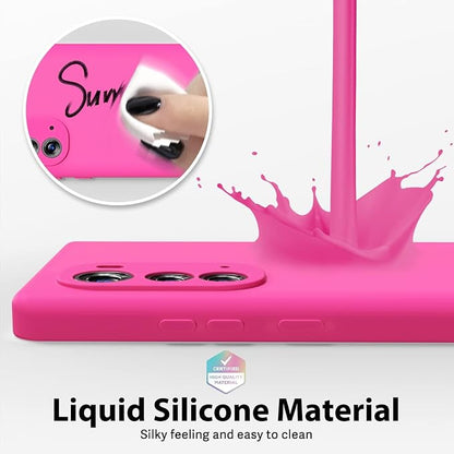 Oakxco for Moto Edge Plus 2022/Edge Plus 5G UW 2022 Phone Case Liquid Silicone, Fluorescent Bright Solid Color, Soft Rubber TPU Plain Smooth Gel Matte Protective Cover for Women Girl, Fuchsia Hot Pink
