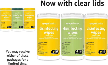 Amazon Basics Disinfecting Wipes, Lemon & Fresh Scent, Sanitizes/Cleans/Disinfects/Deodorizes, 255 Count (2 Packs Lemon, 1 Pack Fresh Scent)