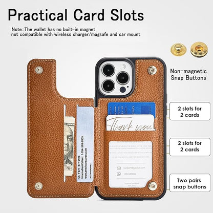 CUSTYPE for iPhone 13 Pro Wallet Case with Card Holder,180°Folding Ring Kickstand Card Slots Case with Wallet for Women and Men for iPhone 13 Pro 6.1"-Brown