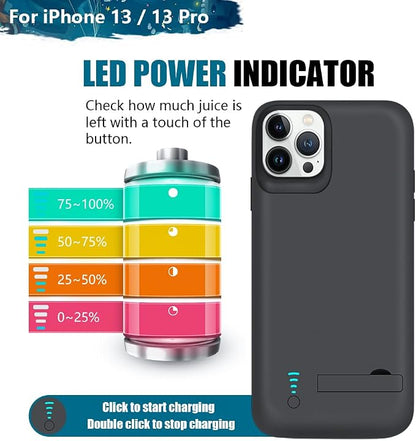Upgraded Battery Case for iPhone 13/13 Pro, 5000mAh Rechargeable Extended Battery Charging Charger Case, Add 100% Extra Juice (6.1 Inches) Black