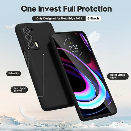 oakxco for Motorola Moto Edge 2021/Edge 2021 5G UW Phone Case Liquid Silicone, Thin Slim Soft Rubber Gel TPU Plain Simple Cover for Women, Matte Solid Color, Black