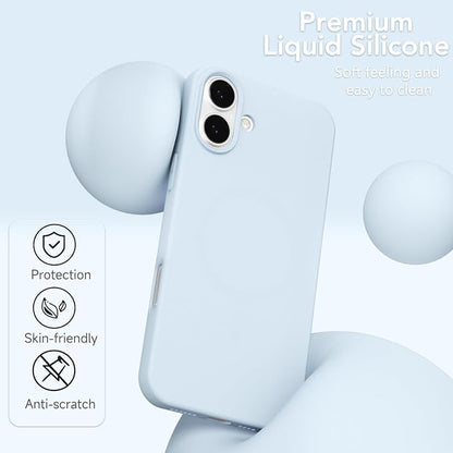 for iPhone 16 Case Silicone Compatible with Magsafe Case, Ultra Slim Thin Magnetic Phone Cases Mag Safe, Cute Soft Rubber Gel TPU Matte Plain Wireless Charging Cover for Women, Light Blue
