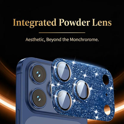 Glitter Bling Ring Camera Lens Protector cover for iPhone 17 Pro Max Women, 9H Hardness Tempered Glass Lens Protector, Anti-Scratch, Cosmic Orange (blue)