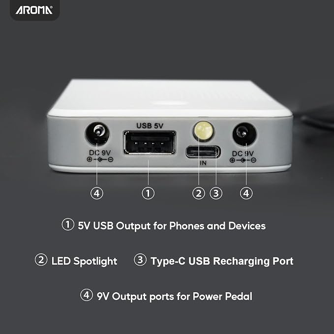 AROMA Guitar Pedal Battery Power Bank Supply Rechargeable with Built-in 10000mAh for 9V Effect Pedal and More Devices