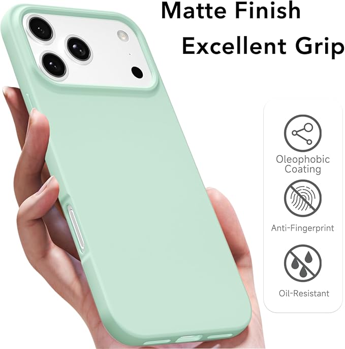 for iPhone 17 Pro Case Silicone Compatible with Magsafe Case, Ultra Slim Thin Magnetic Phone Cases Mag Safe, Cute Soft Rubber Gel TPU Matte Plain Wireless Charging Cover for Women, Mint Green