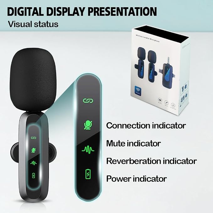 Mini Microphone,3 in 1 Wireless Lavalier Microphones for iPhone/iPad/Android/Camera(Lightning/USB/3.5 mm Jack),2 LED Display Bluetooth Microphone Mute/Noise for Video Recording Vlog,Youtube, Tiktok