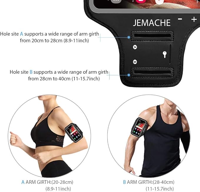 Galaxy S25+ S24+ Armband, JEMACHE Gym Running Workouts Arm Band for Samsung Galaxy S25/S24/S23/S22/S21 Plus (Black)