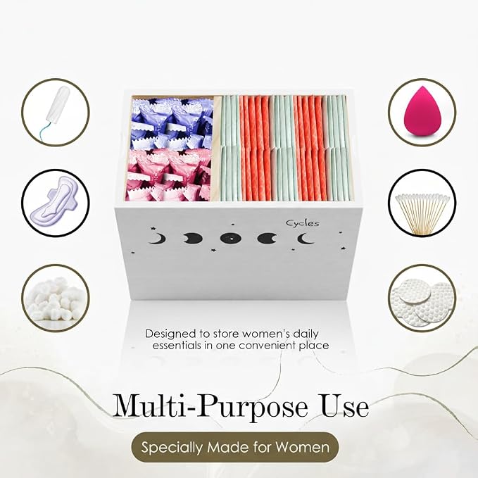 HOTCAN Discreet Tampon Holder for Bathroom with Vanity Tray Lid, Tampon Organizer for bathroom for Wall or Countertop Mount, Wood Pad Dispenser, Feminine Product Organizer