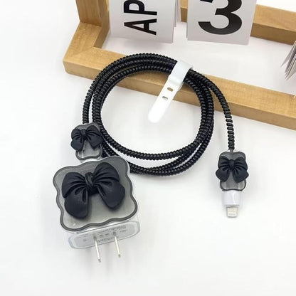 Compatible with Apple iPhone 18W/20W USB-C Charger Protective Cover Cute Bow Line Cord Charger Protector Kawaii Cable Saver for iPhone 14 15 16 Pro Max Fast Power Adapter